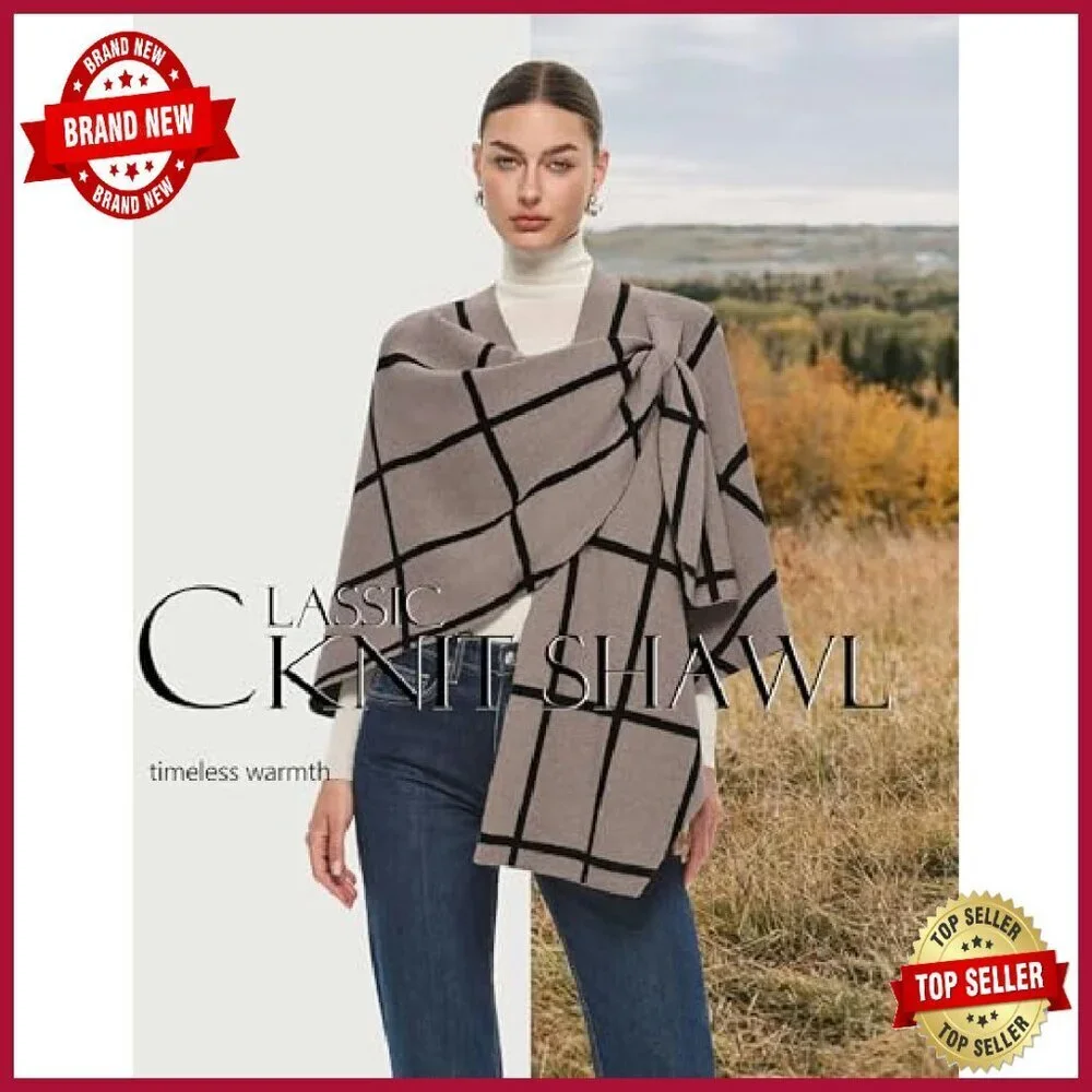 Lightweight Knit Poncho Shawl Wrap Cross Front One Size Soft Viscose - Picture 3 of 7